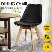 ALFORDSON 4x Dining Chairs Retro PU Leather Wooden Black