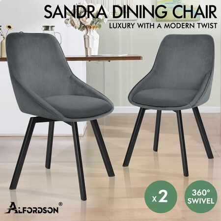ALFORDSON 2x Dining Chairs Swivel Velvet Grey