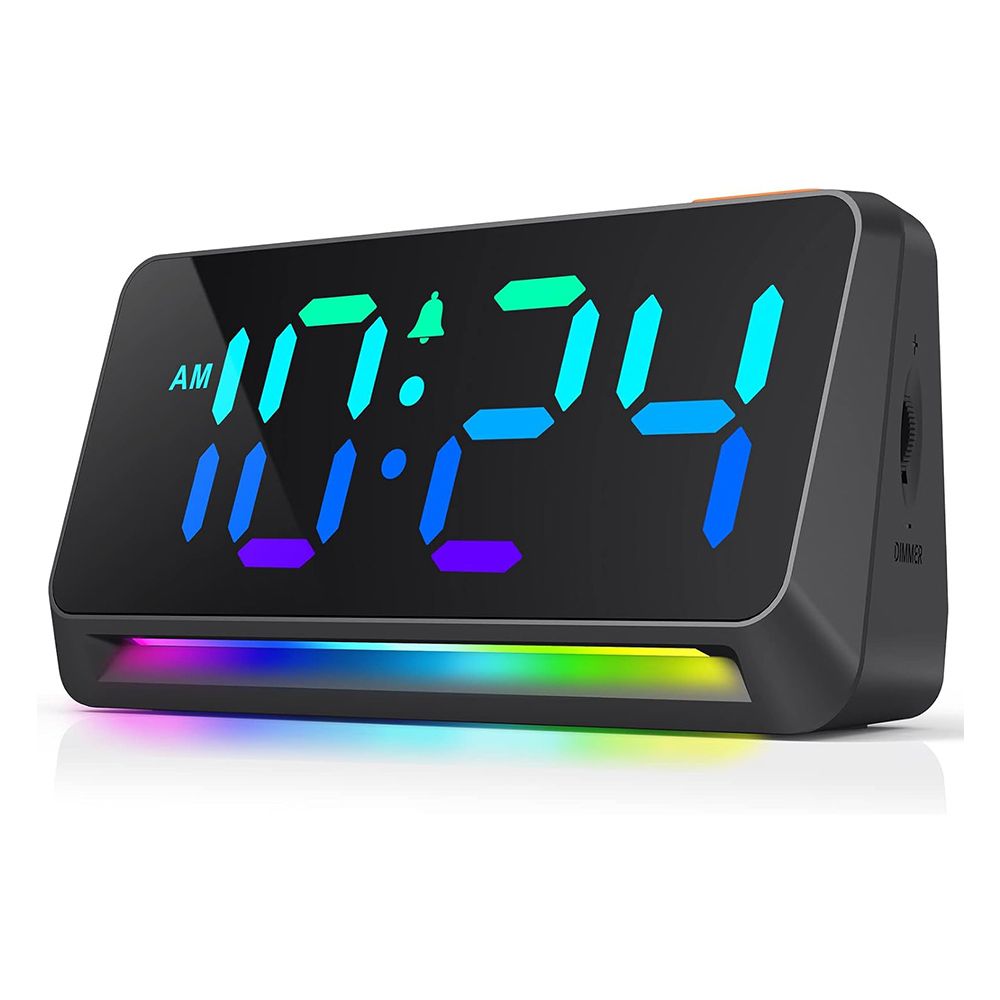 Super Loud Alarm Clock for Bedroom, Heavy Sleepers,Dynamic RGB Color Changing Clock for Teens, Kids, Small Bedside Digital Clock with LED Display, Atmosphere Light, USB Charger, Black