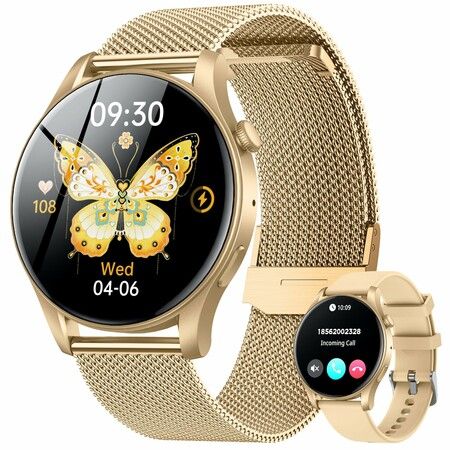 Smartwatch for Women 1.43" Touchscreen Smart Watch Answer/Make Call with Sleep Monitor 100+ Sports Modes Fitness Tracker for Android iOS(1Pack-Gold)