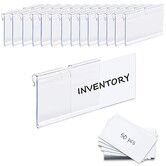 Basket Labels Clip On,50PCS Clear Plastic Bin Clip Labels for Baskets,Wire Shelf Price Labels,Labels for Storage Bins,Merchandise Sign Display Holder,50PCS 6X4CM Label Inserts Included