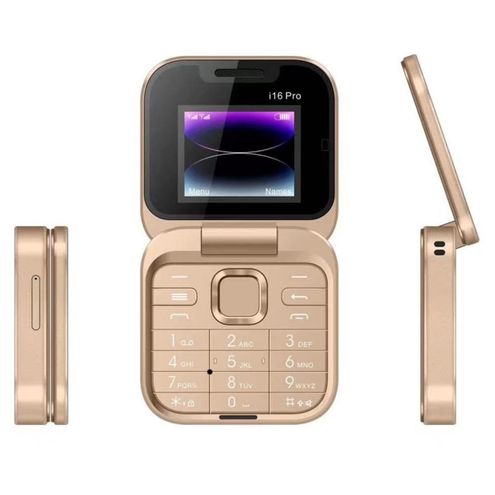 Foldable Mobile Phone Elderly Seniors FM Radio Magic Voice Blacklist Speed Dial Vibration 2 SIM Card Easy Use Gold Simple Communication Device