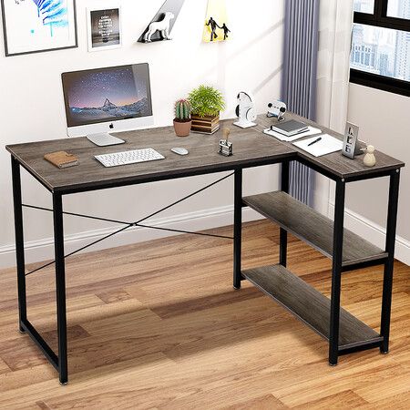 LUXSUITE Computer Desk L Shape Corner Writing Gaming Study Table Home Office Workstation with Storage Shelf