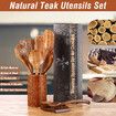 Natural Teak Wooden Kitchen Utensil Set 9 Piece with Spoon Rest Comfort Grip Cooking Utensils and Holder