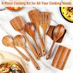 Natural Teak Wooden Kitchen Utensil Set 9 Piece with Spoon Rest Comfort Grip Cooking Utensils and Holder