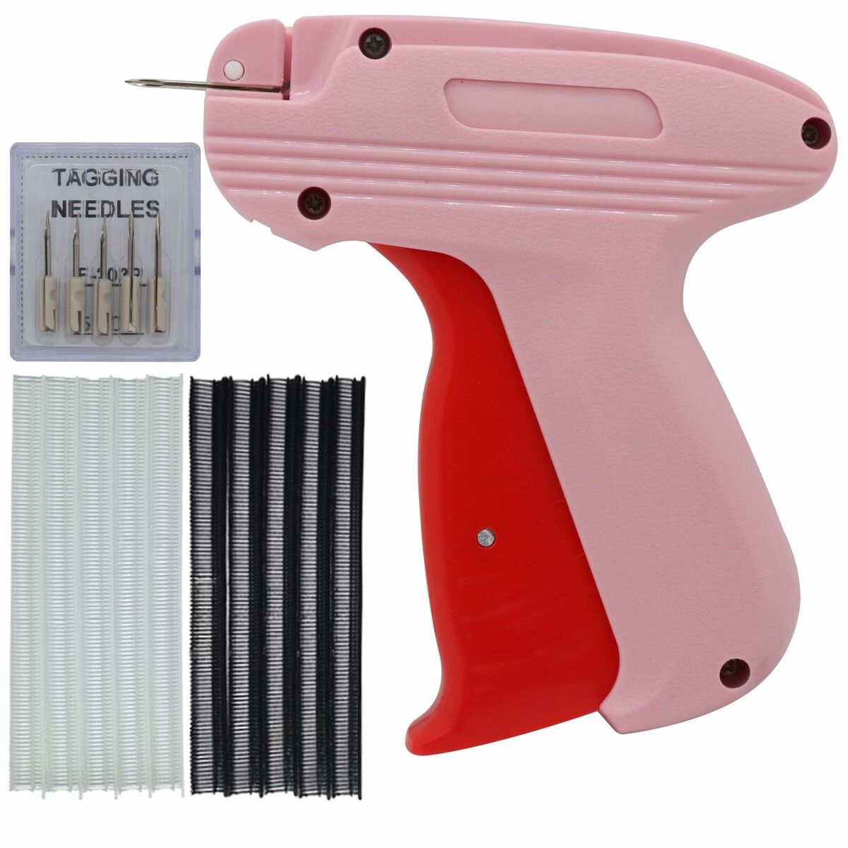 Quick Clothing Fixer,Mini Stitch Gun for Clothes,Mini Tagging Gun,Hemming Sewing Tool Kit with 6 Needles,500 Black & 500 White 5mm Mini Fasteners (Pink)