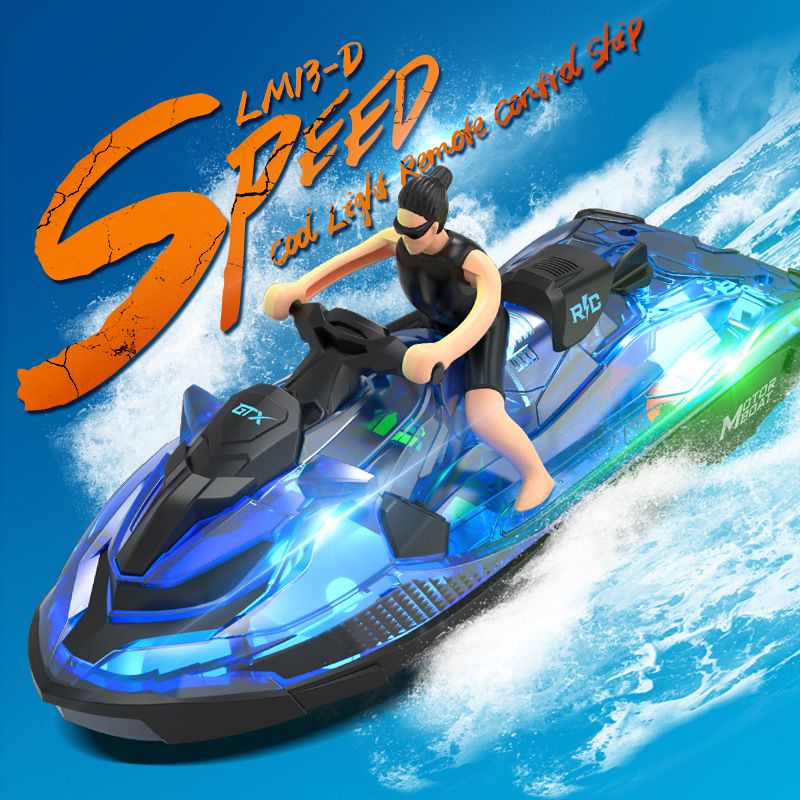 RC Boats for Kids 6+, 2.4GHZ Mini Remote Control Jet ski with Dual Motors & Led Lights Lakes and Swimming Pool Toys, Blue