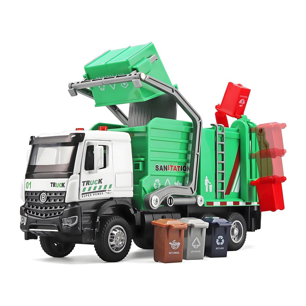 Garbage Truck Toys for Boys, Toy Garbage Truck Metal Diecast Cab, Pull Back Garbage Truck with Lights and Sounds, Front Loader Recycling Toy Garbage Trucks, Garbage Truck Toys for Boys Age 4 to 7