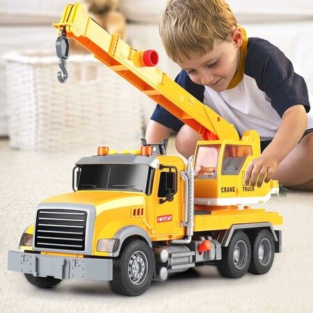 Construction Toy Crane Truck with Lights and Sounds, Car Toys for 3+ Years Old Boys Girls