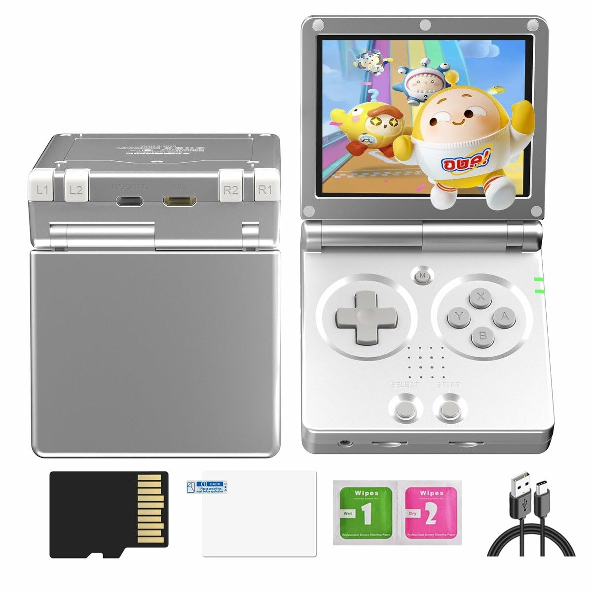 4400+ Portable Nostalgic Games Retro Device 3.5inch IPS Foldable 3300mAh Li-ion Battery 64GB TF Card Expandable 128G  WiFi Silver