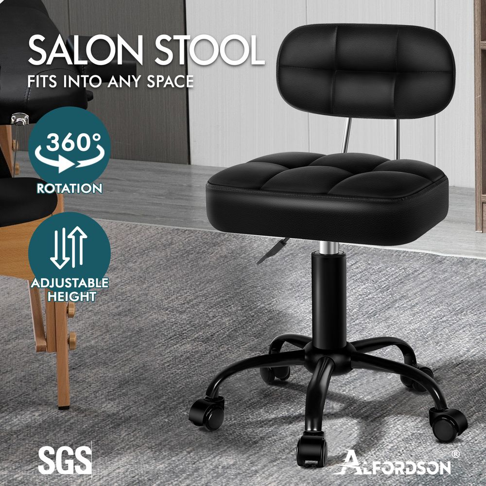 ALFORDSON Salon Stool Backrest Swivel Barber Hair Dress Chair Tufan All Black