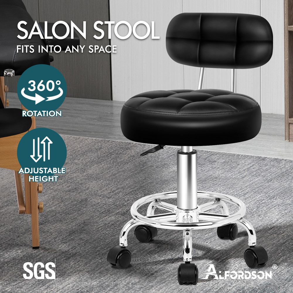 ALFORDSON Salon Stool Backrest Swivel Barber Hair Dress Chair Riley Black