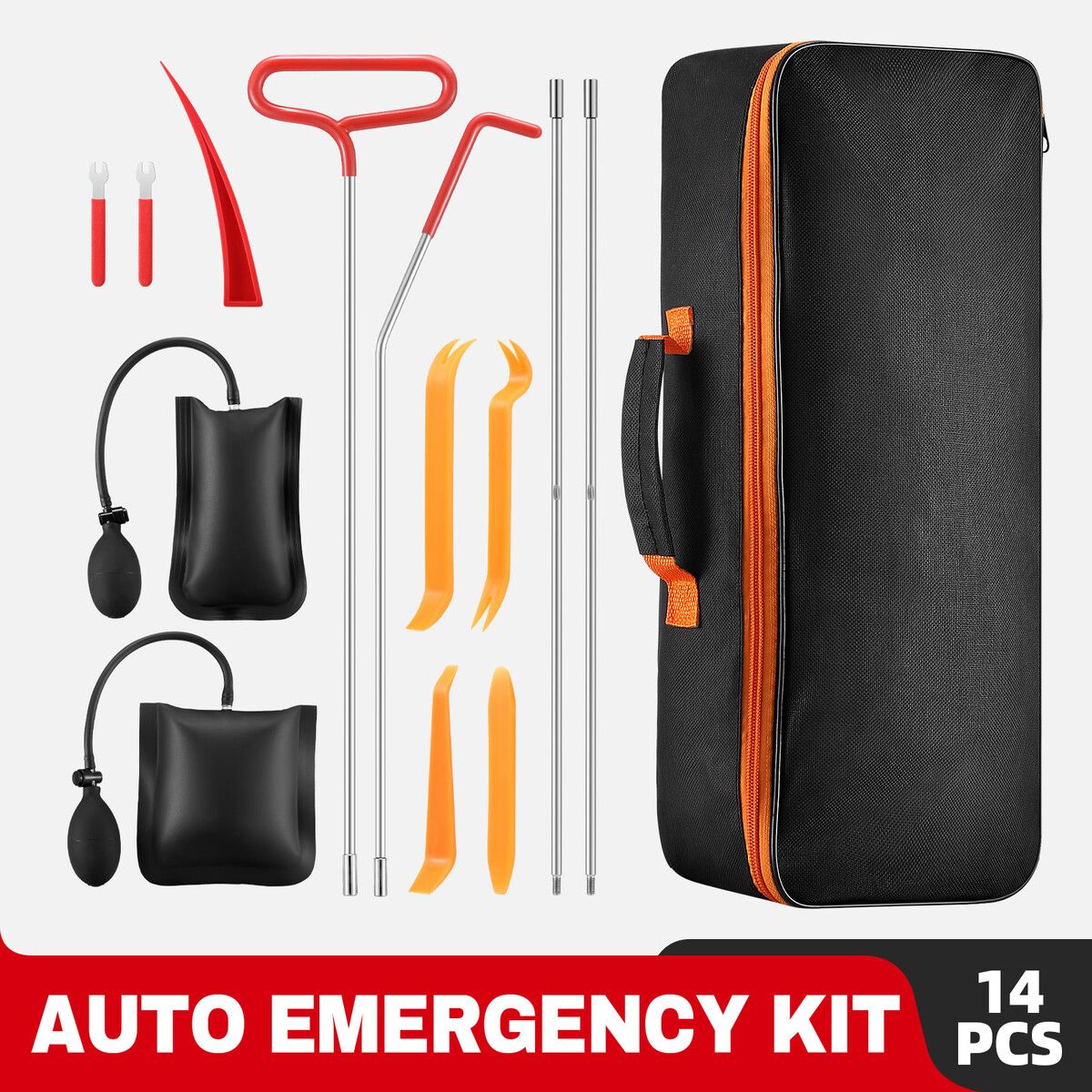 14pcs Automotive Toolkit Auto Emergency Toolbox Unlock Car Door Window Opening Roadside Safety Aid Truck Air Wedge Pump Bag