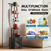 Ball Storage Rack Shelf Garage Shelving Unit Organiser Basketball Football Sports Equipment Display Stand Hook Basket Metal