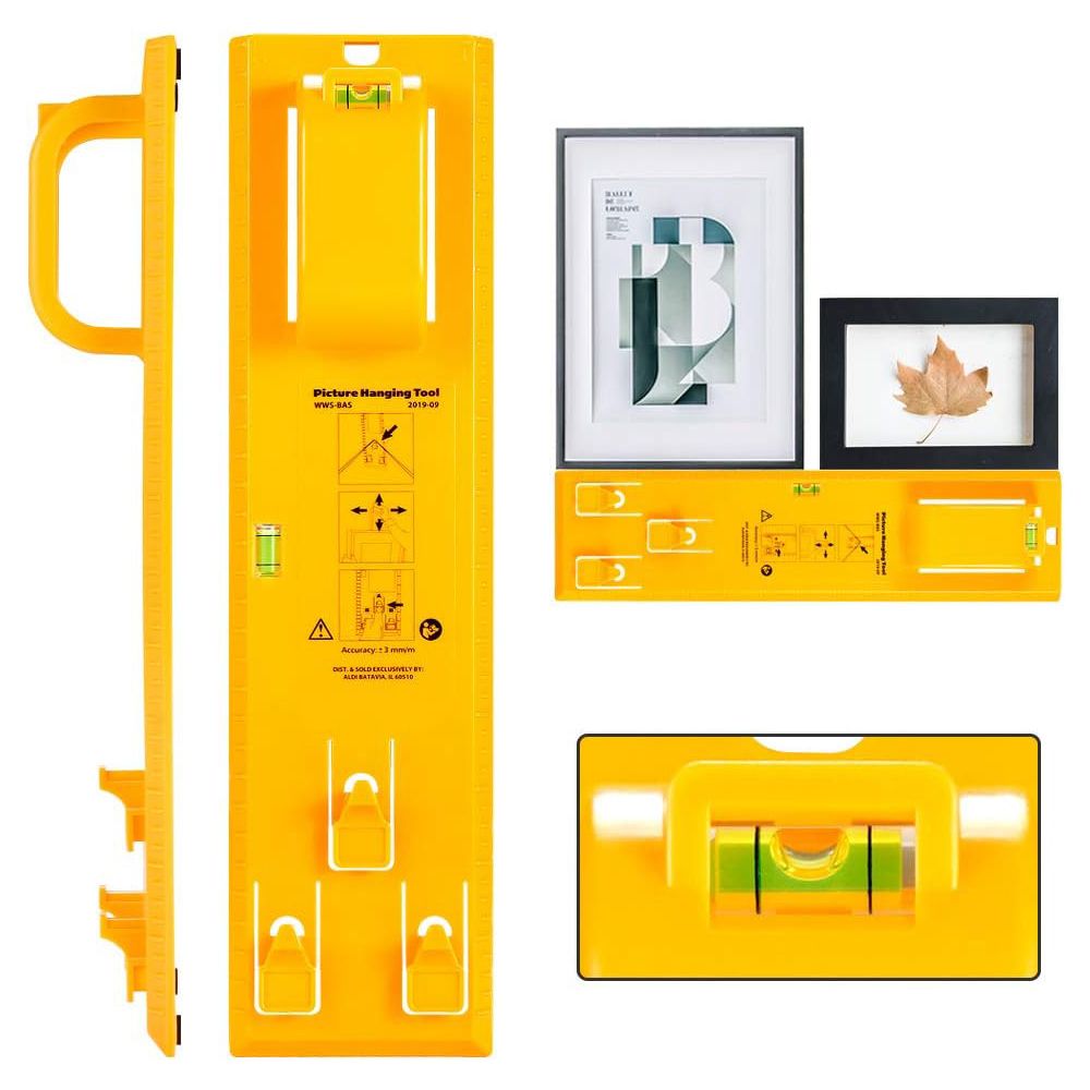 Picture Hanging Tool with Level Easy Frame Picture Hanger Wall Hanging Kit, Yellow Hanging Tool