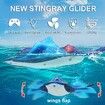 Pool Toys Remote Control Stingray Diving into Water High Simulation Robot Manta Ray Lights Remote Control Bathtub Age3+ Blue