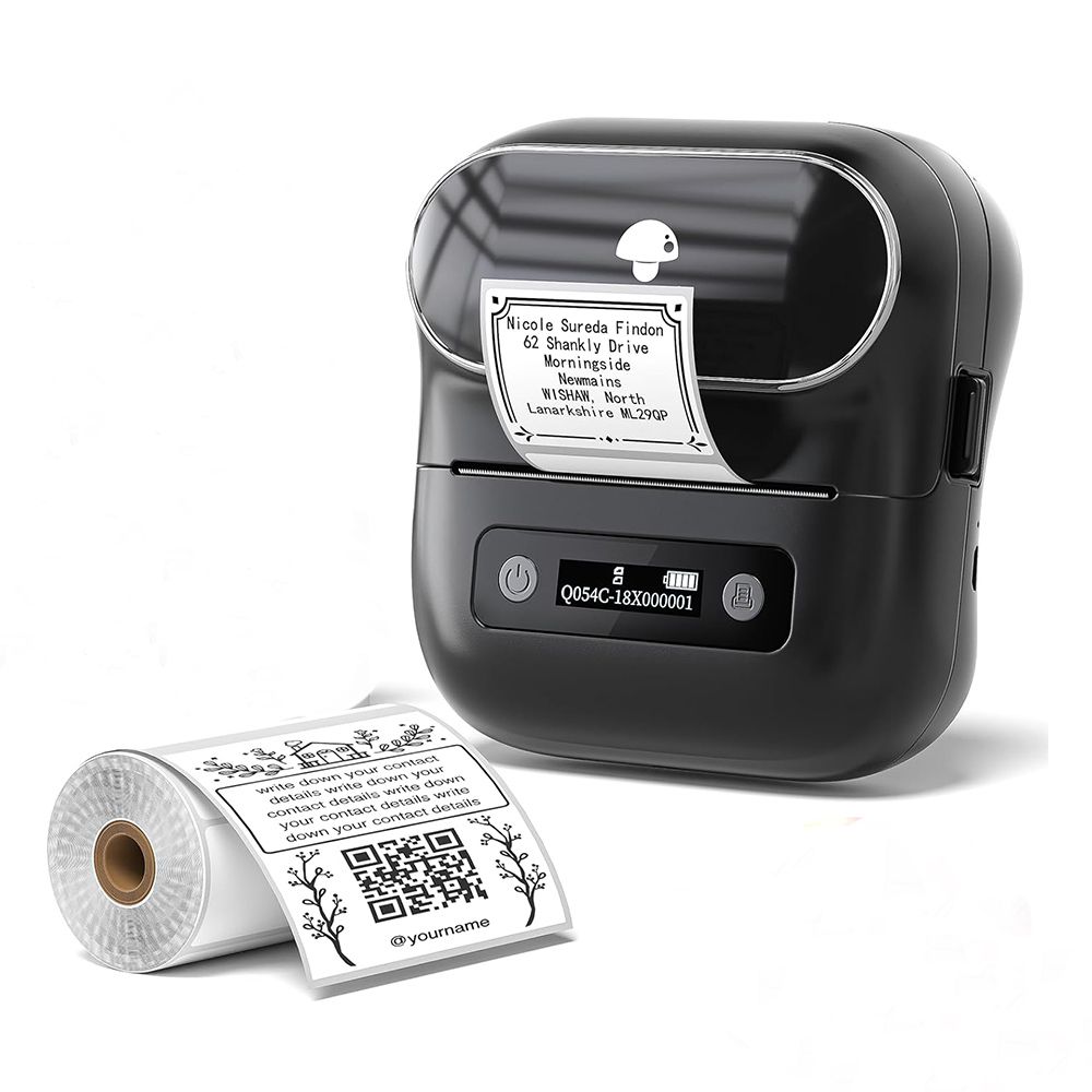 Phomemo M220 Label Maker With 1 Roll Label, 3.14 Inch Barcode Label Printer, Portable Sticker Maker Machine for Barcode, Name, Address, Labeling, Mailing, Home, Office and Small Business, Compatible with Phones and PC, Black