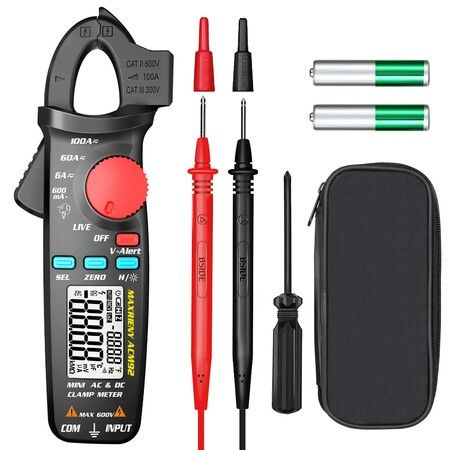 DC AC Clamp Meter 6000 Counts True RMS Digital Multimeter Amp Resistance Frequency Tester with V-Alert and Back Clip