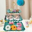 Dessert Cupcake Stand,3 Tier Cup Cake Holder Tower for Tea Party/Birthday/Weeding,Plastic Tiered Serving Tray with Metal Rod,Green