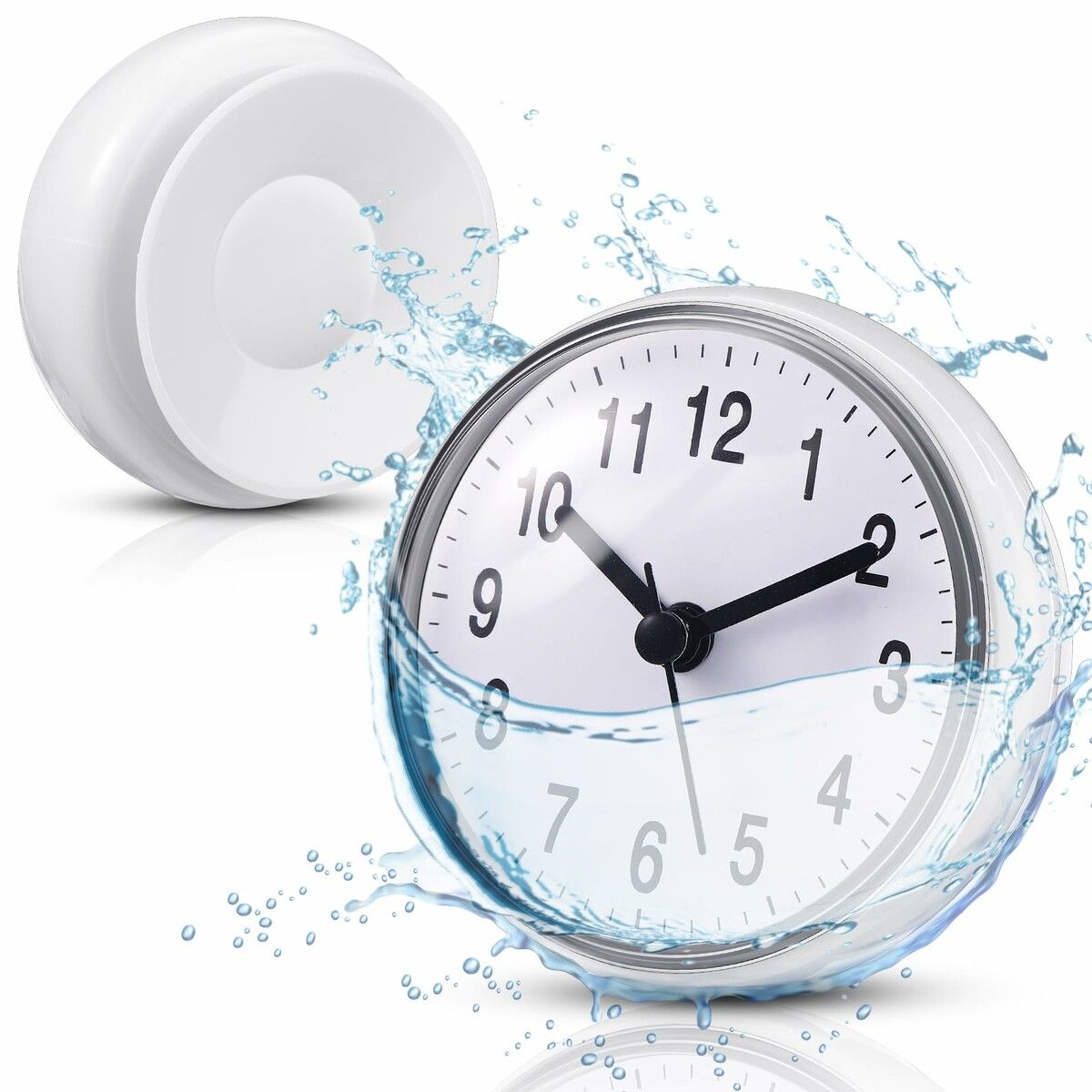 Bathroom Clock White Shower Wall Clock Water Resistant Clock Waterproof Clock Small Digital Clock Bathroom with Easy Reading Clock Face for Bathroom Pool Supplies (Suction Cup)