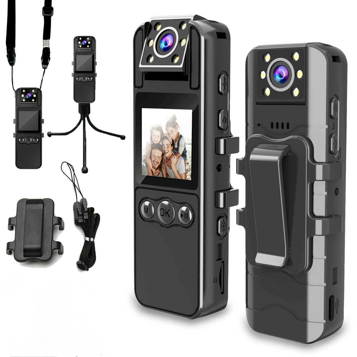 HD 1080P Body Camera with Audio Video Recording, 180 Degree Rotating Lens IR Night Vision for Civilians Police Law Enforcement