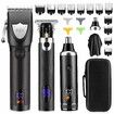 Cordless Professional Hair Clippers for Men, Complete Grooming Kit with Beard Trimmers, Nose Hair Trimmer(Black)