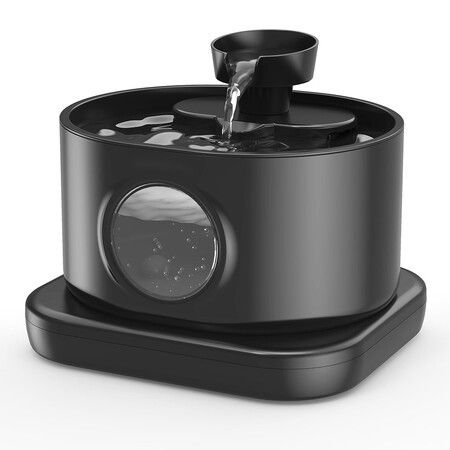 Wireless Automatic Cat Water Fountain 2.8L Rechargeable Battery Operated Pet Dispenser 2 Flow Modes-Black