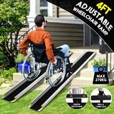 Folding Wheelchair Ramp Pet Dog Step Disability Mobility Aid Adjustable Portable Aluminium Trolley Scooter Car Door 122cm