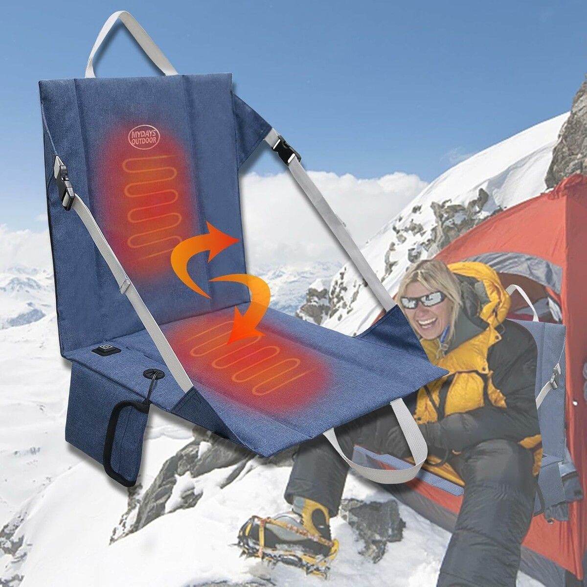 Portable Heated Seat Cushion Cordless Rechargeable USB Battery Heated Bleacher Cushion，Stadium Seat with Backrest Heating for Outdoor Camping, Fishing, Hunting