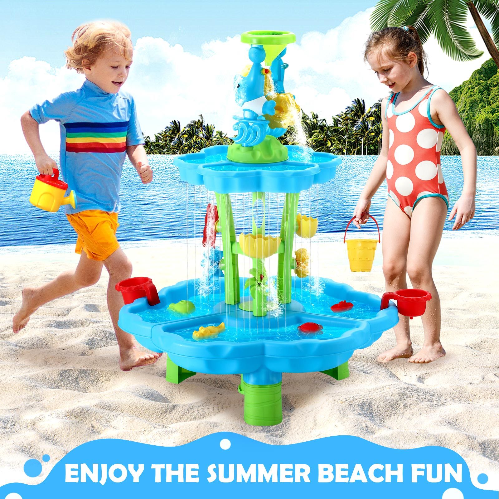 Water Table Waterfall Sand Pit Play Ground Playset Activity Centre Outdoor Toys Pool Park Beach Kids Sensory Pretend Set