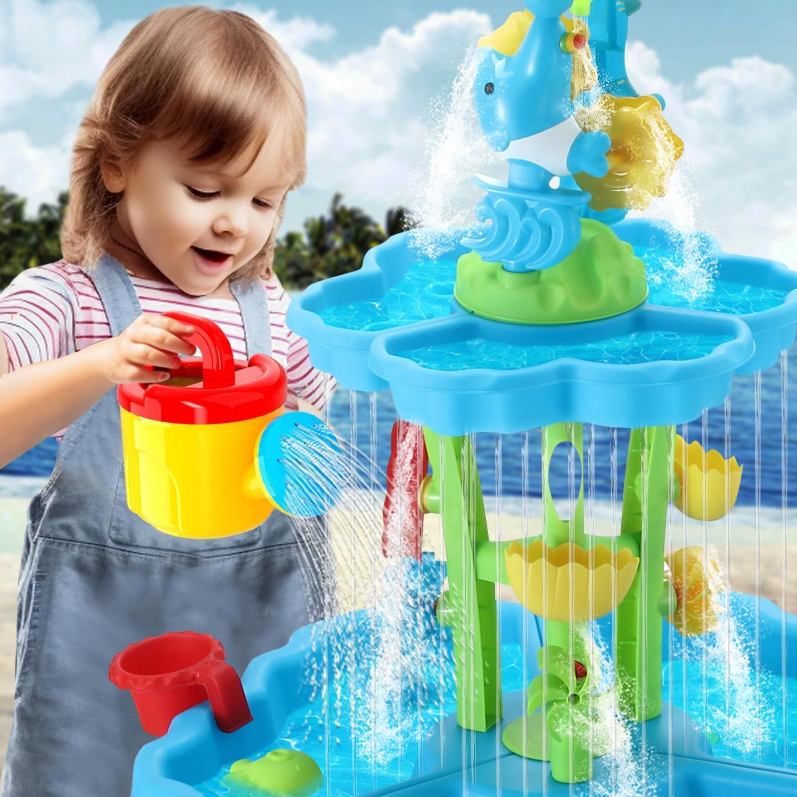 Water Table Waterfall Sand Pit Play Ground Playset Activity Centre Outdoor Toys Pool Park Beach Kids Sensory Pretend Set