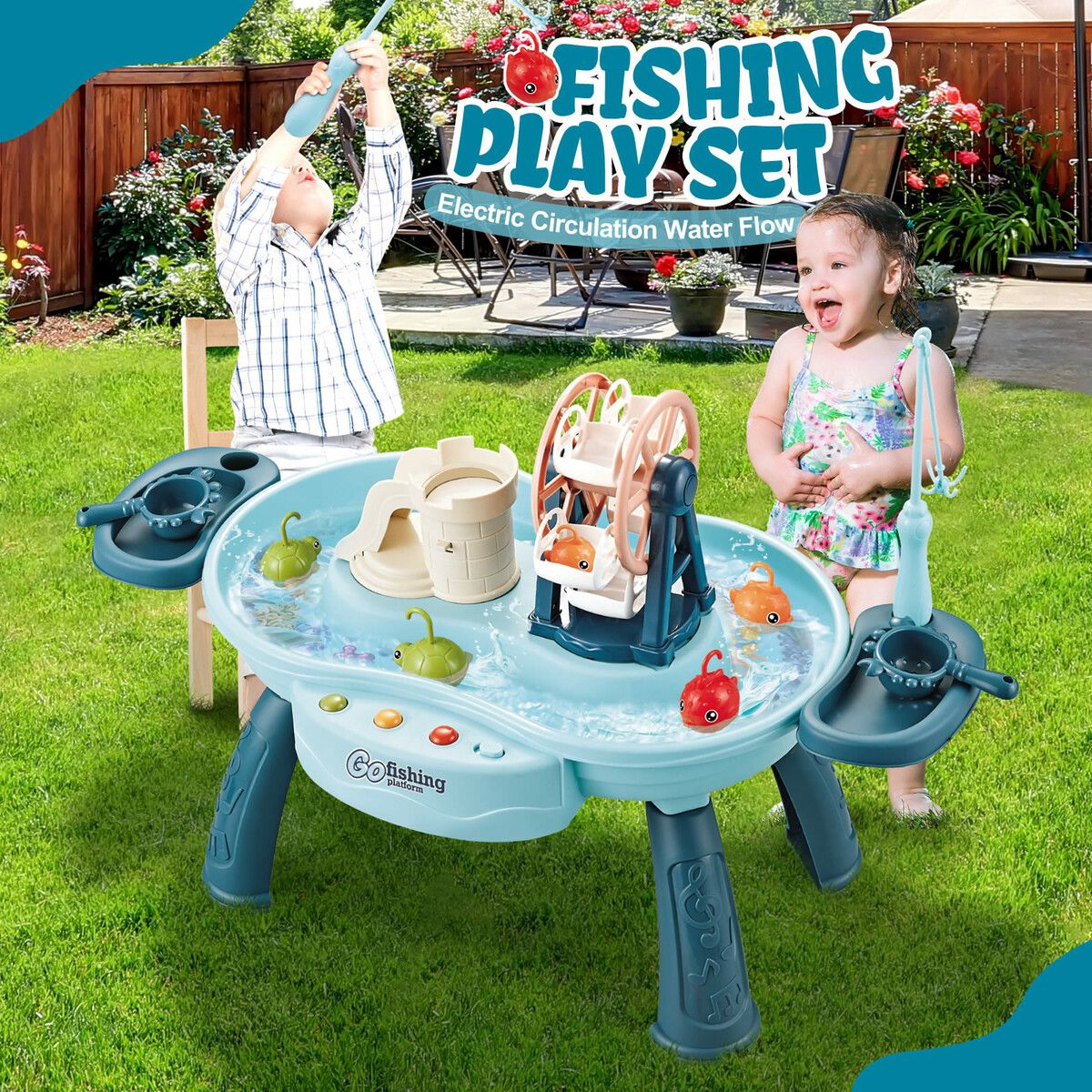 Fishing Game Water Table Kids Pretend Play Set Electric Pool Toys Children Role Pond Outdoor Backyard Activity