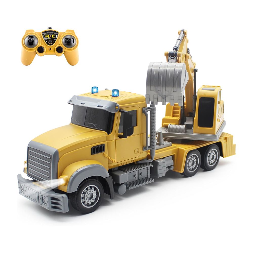 Remote Control Truck Excavator Toy, RC Truck Excavator with Lights and Sounds, 2.4Ghz 7 Channel Remote Control Construction Vehicle Toy for Boys Girls Birthday Gifts