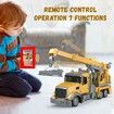 Remote Control Large Crane Truck 7 Channel Electric Construction Vehicles, Rechargeable Batteries, Lights and Sounds RC Crane Truck Toy for Kids Boys Gift