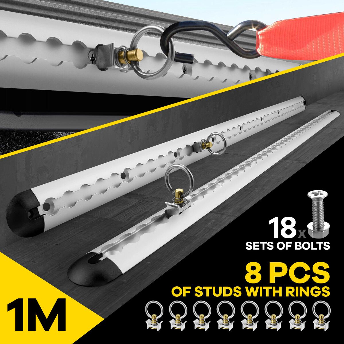 1m Anchor Track Tie Down Point Rail Car Trailer Caravan Cargo 2 Rails 8 Rings Studs L-Track Float Flatbed Truck