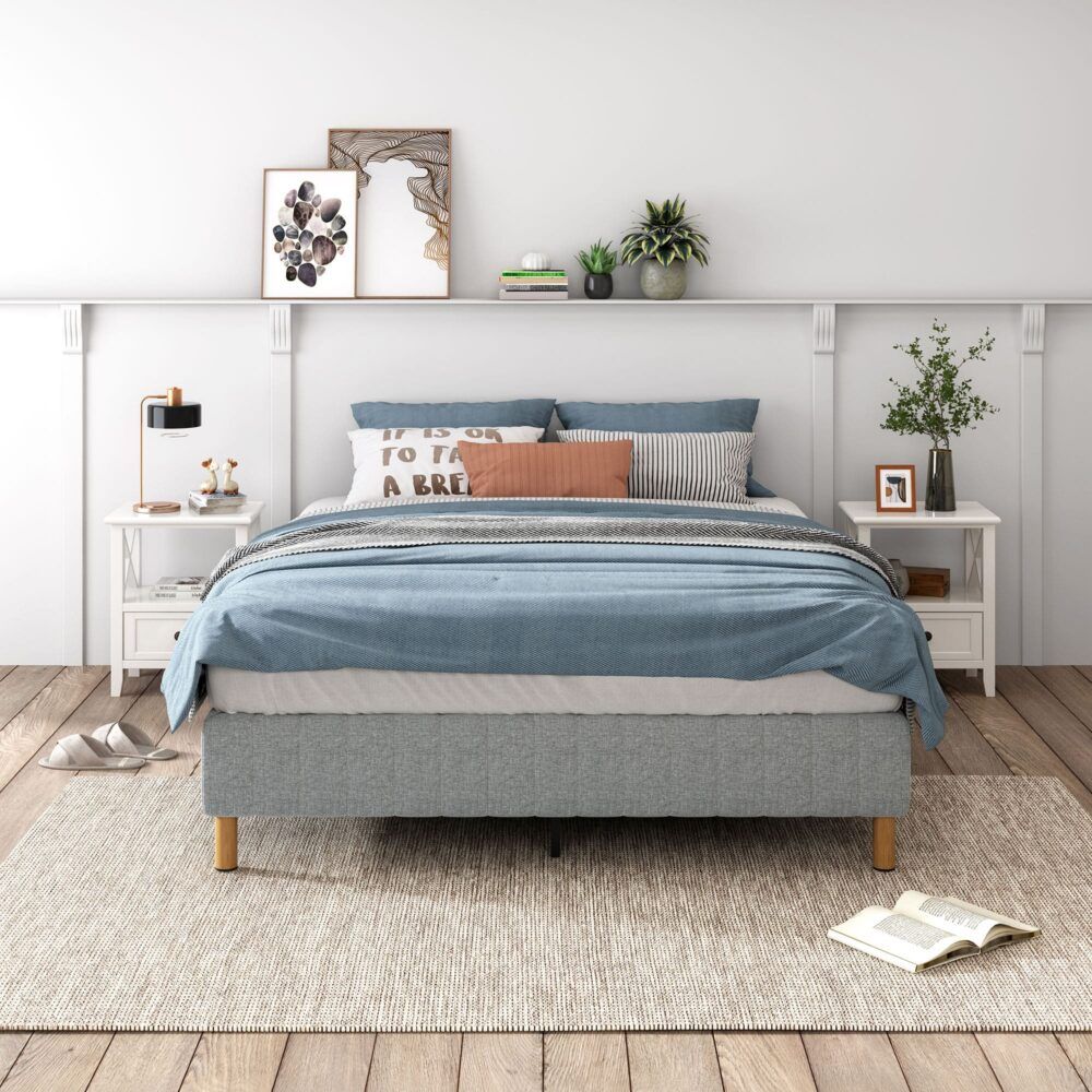 Metal Bedframe Mattress Foundation (Light Grey) 鈥?Queen