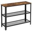 VASAGLE Industrial Console Table with 2 Mesh Shelves Rustic Brown and Black