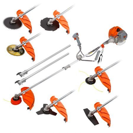 MTM 62cc 7in1 Brush Cutter Long Reach Garden Multi-Tool , Pole Trimmer, Hedge & Line Trimmer, 12" Tree Trimming Pruning, 2 Extension Shafts