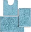 Set of 3 Ultra Soft Non Slip Chenille Absorbent Shaggy Bath Mat Rugs for Bathroom Tub Shower Toilet Blue