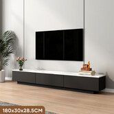 Black TV Unit Cabinet 180cm Wooden Console Table Entertainment Centre Television Stand Storage Drawers White Faux Marble Top