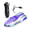 Mini High Speed RC Boat Remote Control LED Lights 360 Degree Rotation Pool Water Toy Gifts for Boys Girls Color Purple