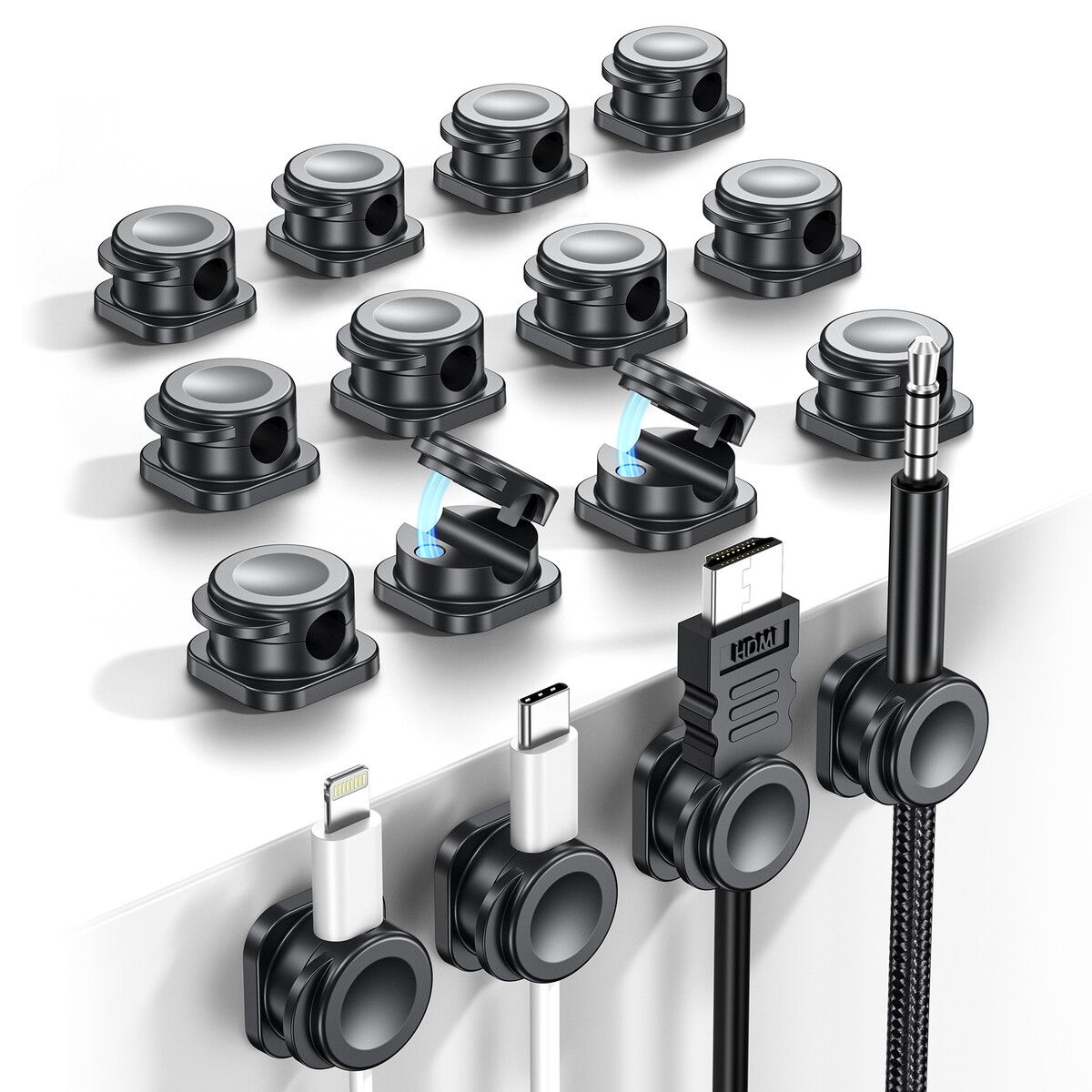 16 Pack Magnetic Cable Clips, Under Desk Cable Management for Home Office Desk Phone Car Wall Desktop Nightstand