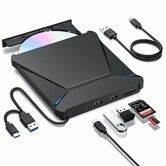 External USB 3.0 Type-C DVD Drive Portable CD Burner Player Reader Writer with TF SD Card Slots and USB Ports for Laptop Mac PC Windows Linux