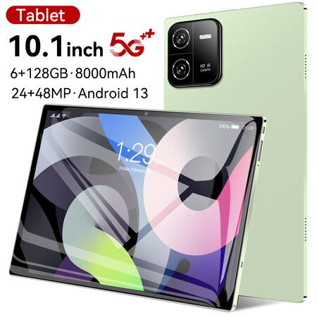 10.1 Inch Tablet Android Pad  6Gb+128Gb With 5G Wifi Lcd Screen ,Bluetooth Keyboard,Headset,Holder Color Green