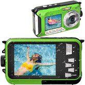 Waterproof Digital Camera Underwater Camera Full HD 2.7K 48 MP Video Recorder Selfie Dual Screens 16X Digital Zoom Flashlight Waterproof Camera (Green)