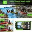 Waterproof Camera Digital Underwater 27K 48MP Video Recorder Selfie Dual Screens 16X Zoom Flashlight Snorkeling Adventure Photography Green