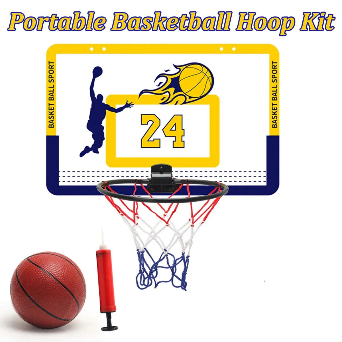 Portable Basketball Hoop Toys Kit Foldable Indoor Home Basketball Fans Sports Game Toy Set Color Yellow