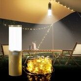 Camping Lantern 15M String 2 in 1 Outdoor Warm White Lights 4 Modes 5 Modes Rechargeable Lamp Waterproof Portable LED Tent Light Yard Garden Decoration