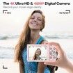 4K Digital Camera YouTube Vlogging Cam Autofocus 32GB Card 48MP 16X Zoom Anti-Shake Compact Point Shoot Portable Camera Pink