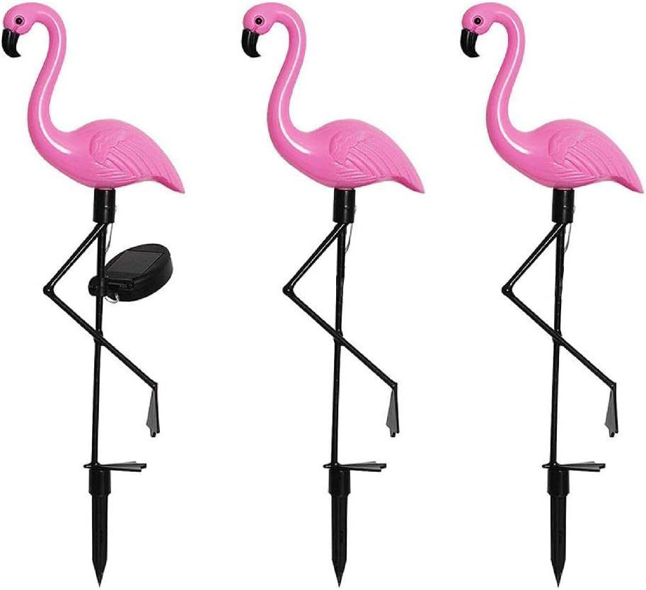 3 Pieces Flamingo Solar Flamingo Lights Outdoor Yard Waterproof Flamingo Stake Decorations Lawn Garden Christmas Patio Pond Ground Backyard Decor